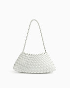 Vegan Leather Handwoven Shoulder Bag, White Color