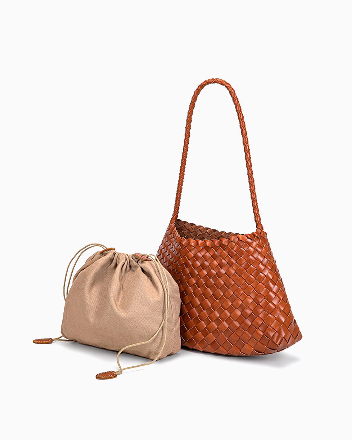 Women's Woven Shoulder Bag Handwoven Buffalo Leather, Yellow Brown Color