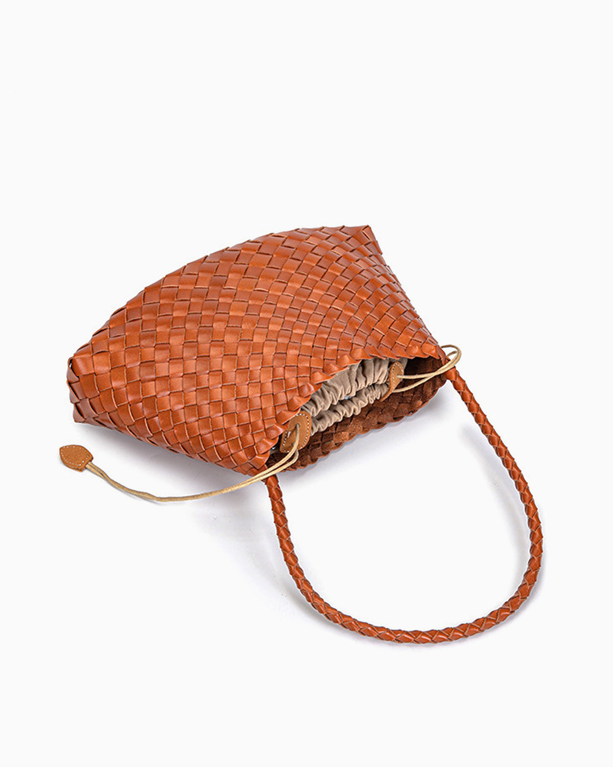 Women's Woven Shoulder Bag Handwoven Buffalo Leather, Yellow Brown Color