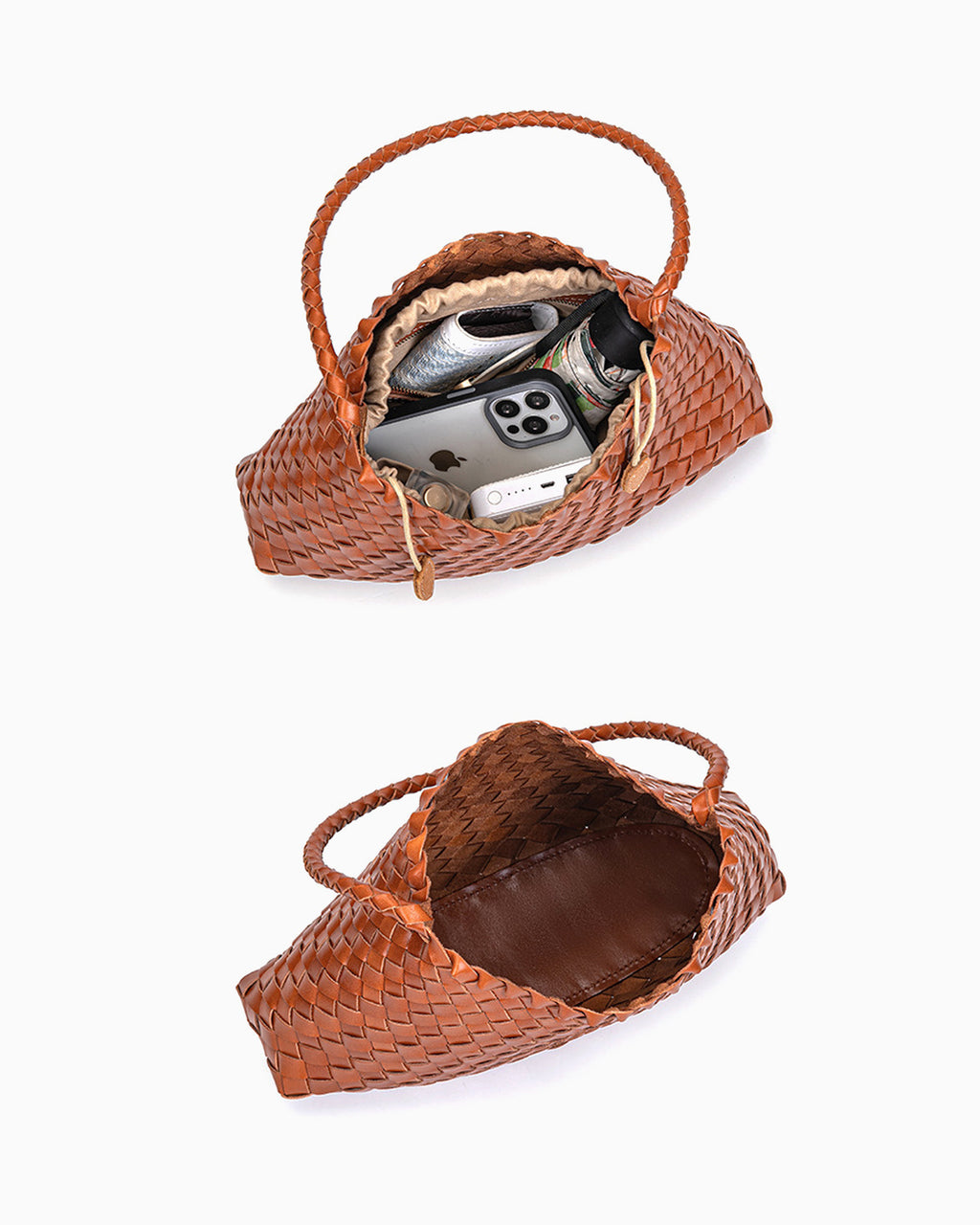 Compartment details of Women's Trendy & Stylish Woven Genuine Buffalo Leather Shoulder Bag with removable pouch