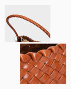 Women's Woven Shoulder Bag Handwoven Buffalo Leather, Yellow Brown Color