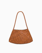 Women's Woven Shoulder Bag Handwoven Buffalo Leather, Yellow Brown Color