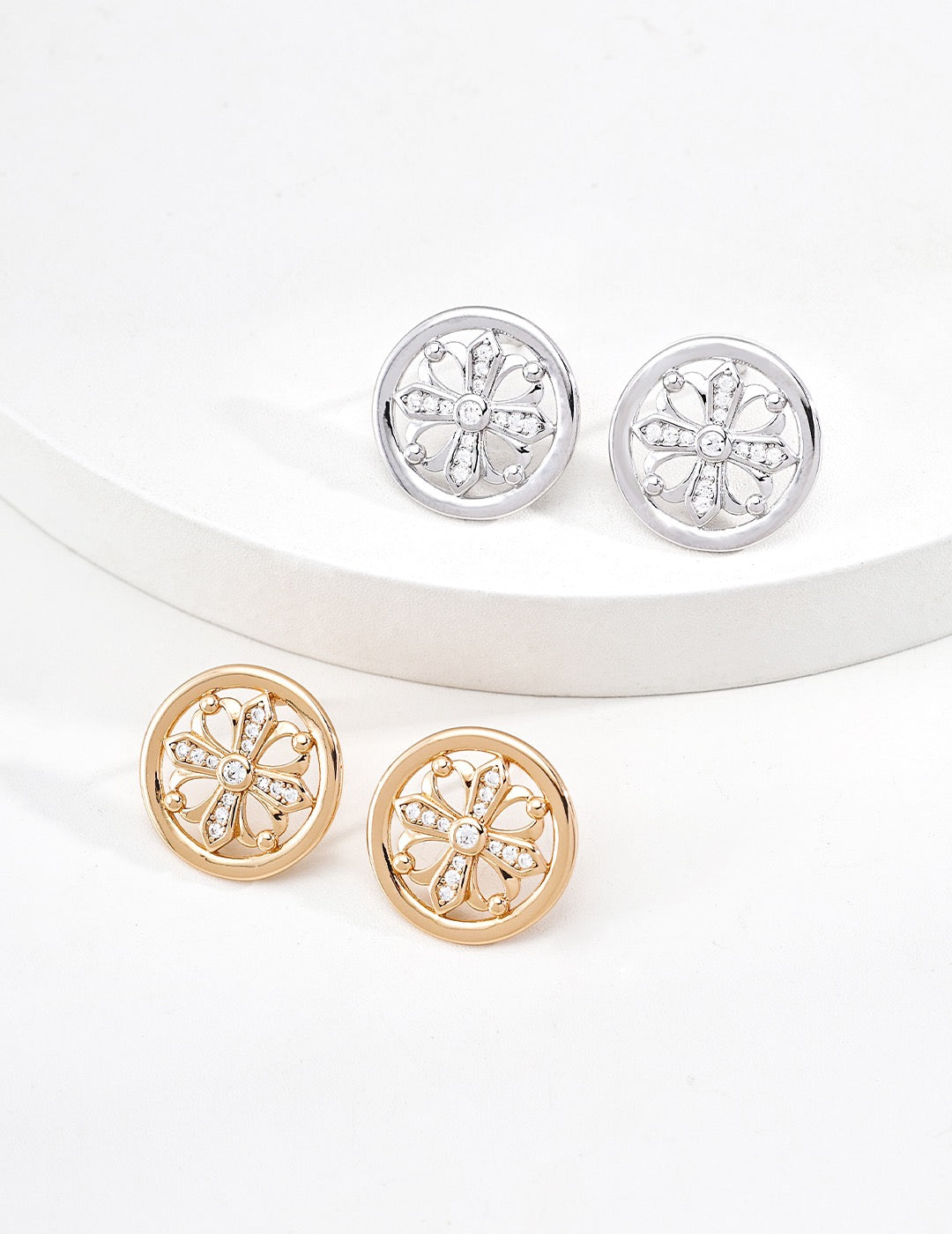 Vintage Iris Cross Zircon Stud Earrings