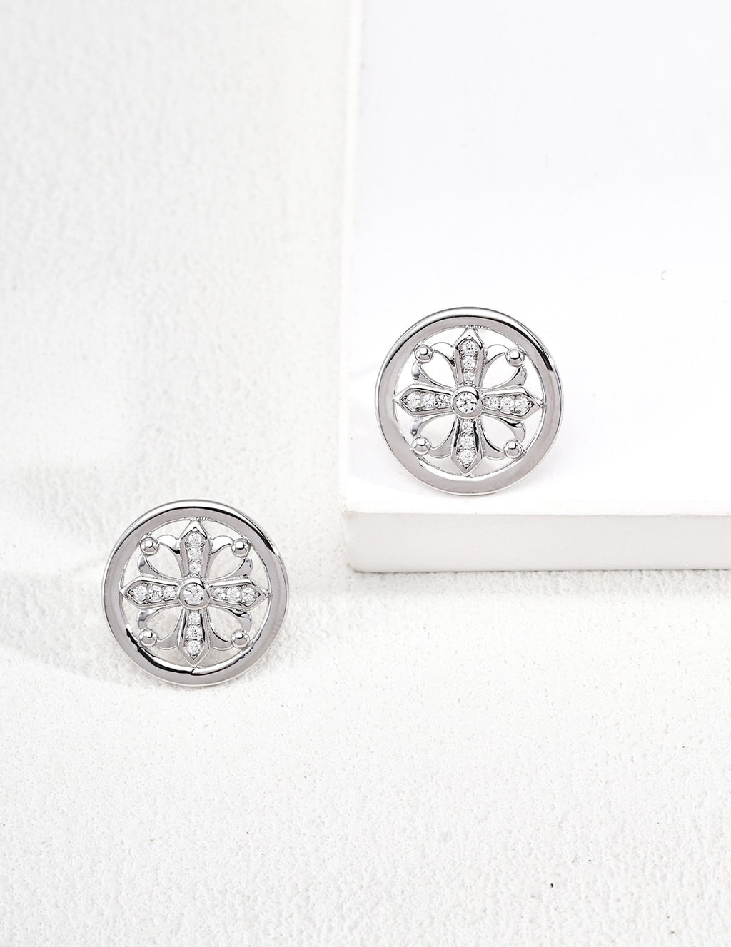 Vintage Iris Cross Zircon Stud Earrings