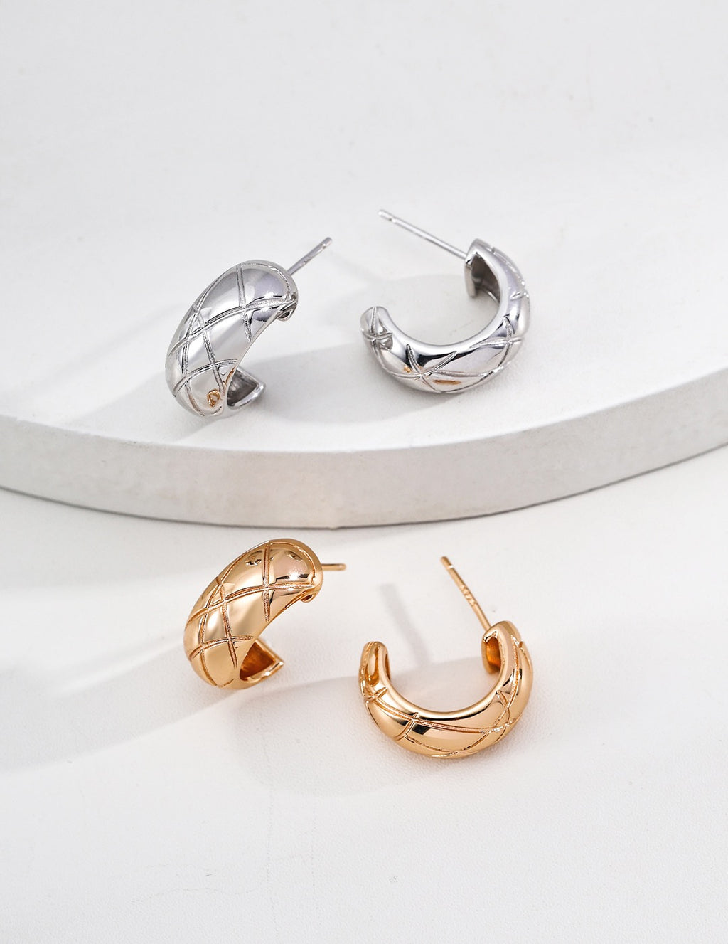 Quilted C-Hoop Earrings