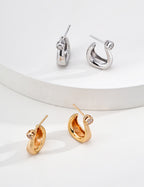 C-Hoop Earrings with CZ Stud Detail