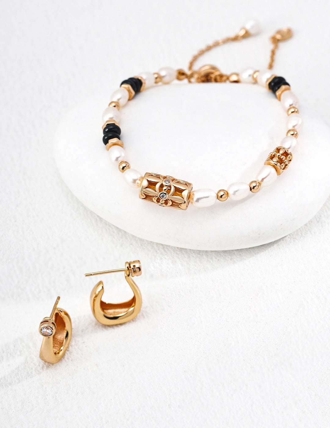 C-Hoop Earrings with CZ Stud Detail