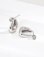 C-Hoop Earrings with CZ Stud Detail