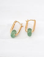 Oriental Natural Stone Rectangle Hoop Earrings