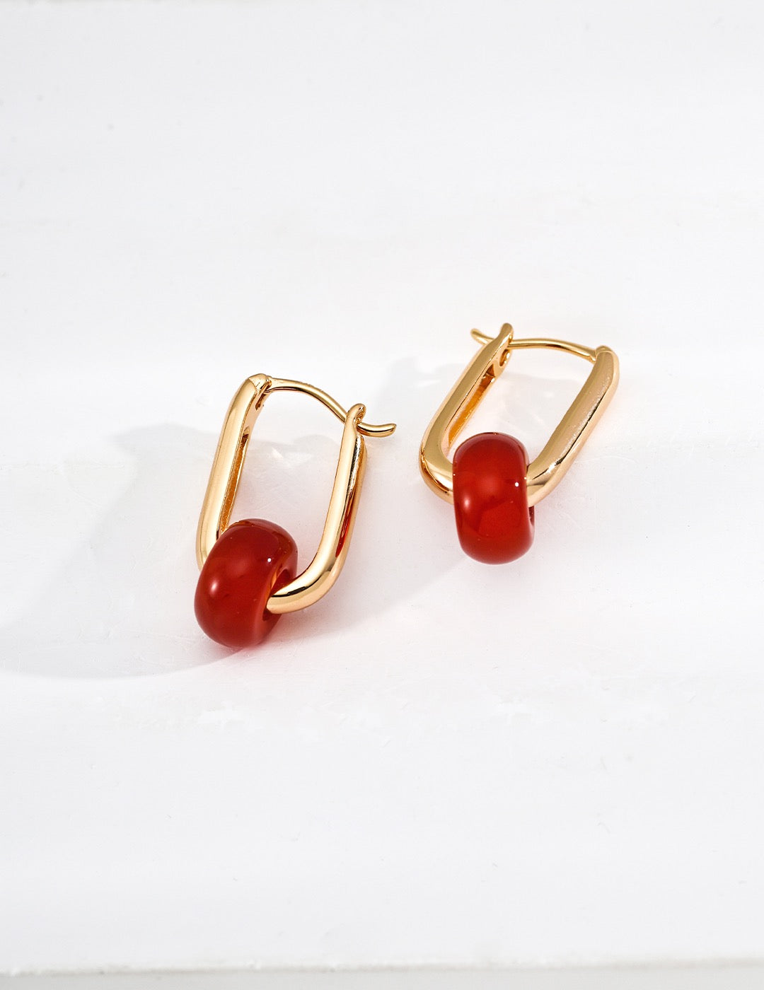 Oriental Natural Stone Rectangle Hoop Earrings