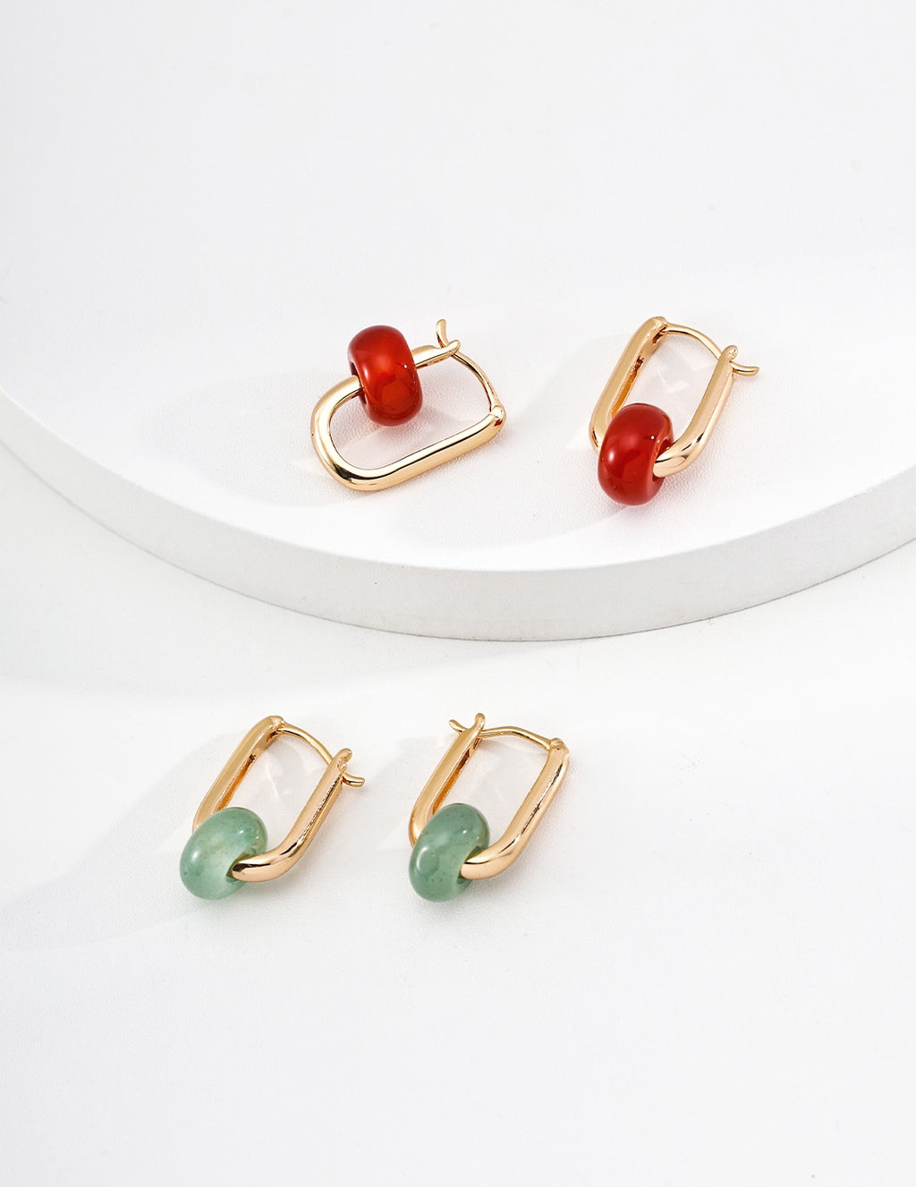 Oriental Natural Stone Rectangle Hoop Earrings