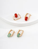 Oriental Natural Stone Rectangle Hoop Earrings
