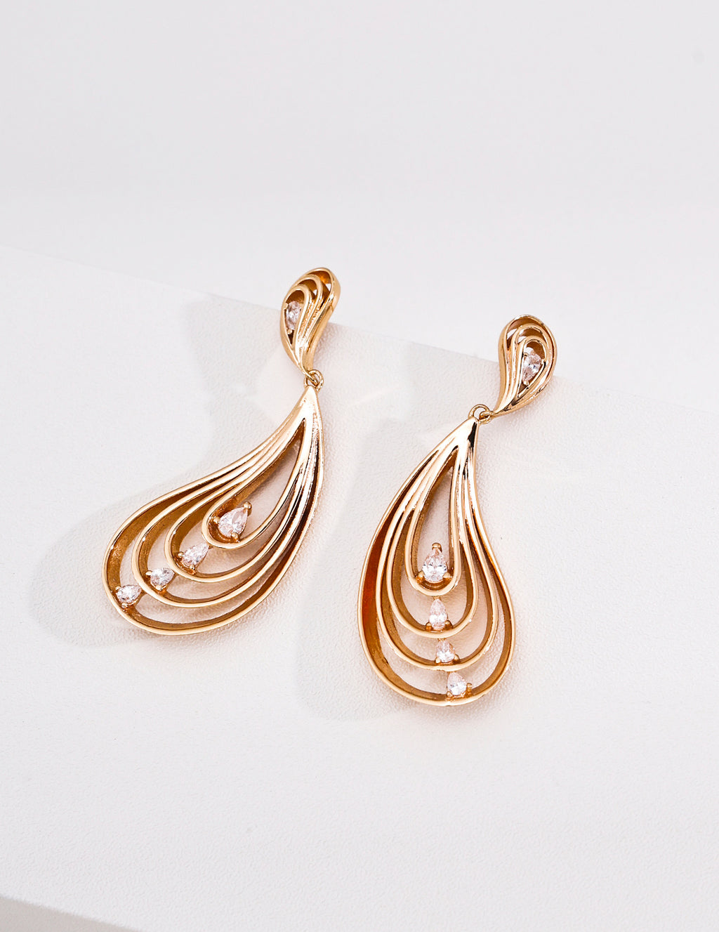 Layered Wing Drop Earrings with Cubic Zirconia