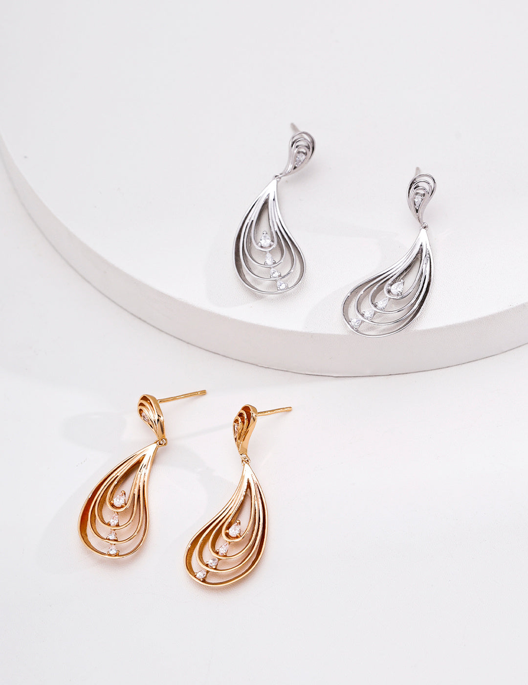 Layered Wing Drop Earrings with Cubic Zirconia