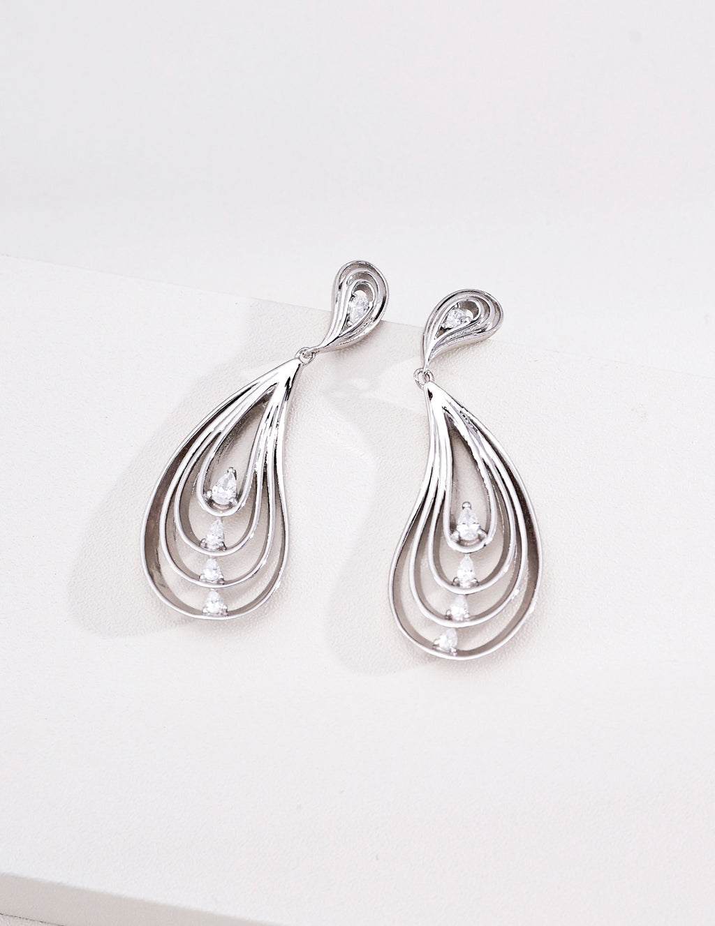 Layered Wing Drop Earrings with Cubic Zirconia