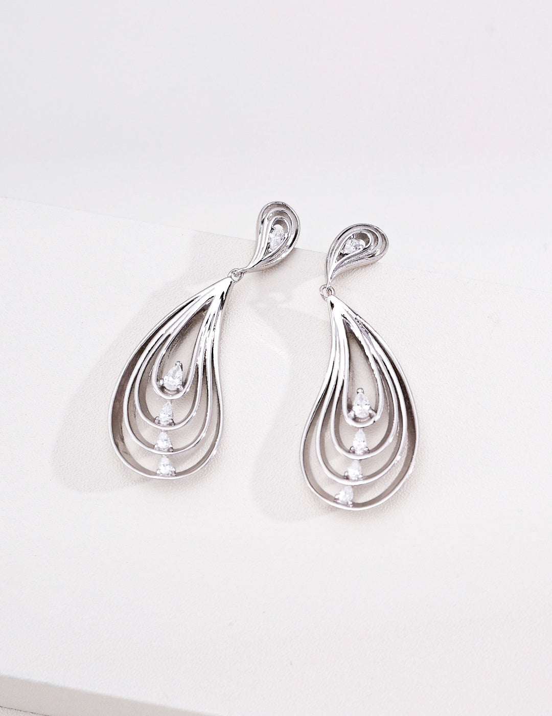 Layered Wing Drop Earrings with Cubic Zirconia