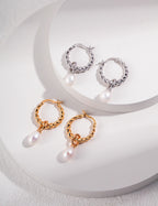 Twist Hoop Removable Natural Pearl Drop Earrings