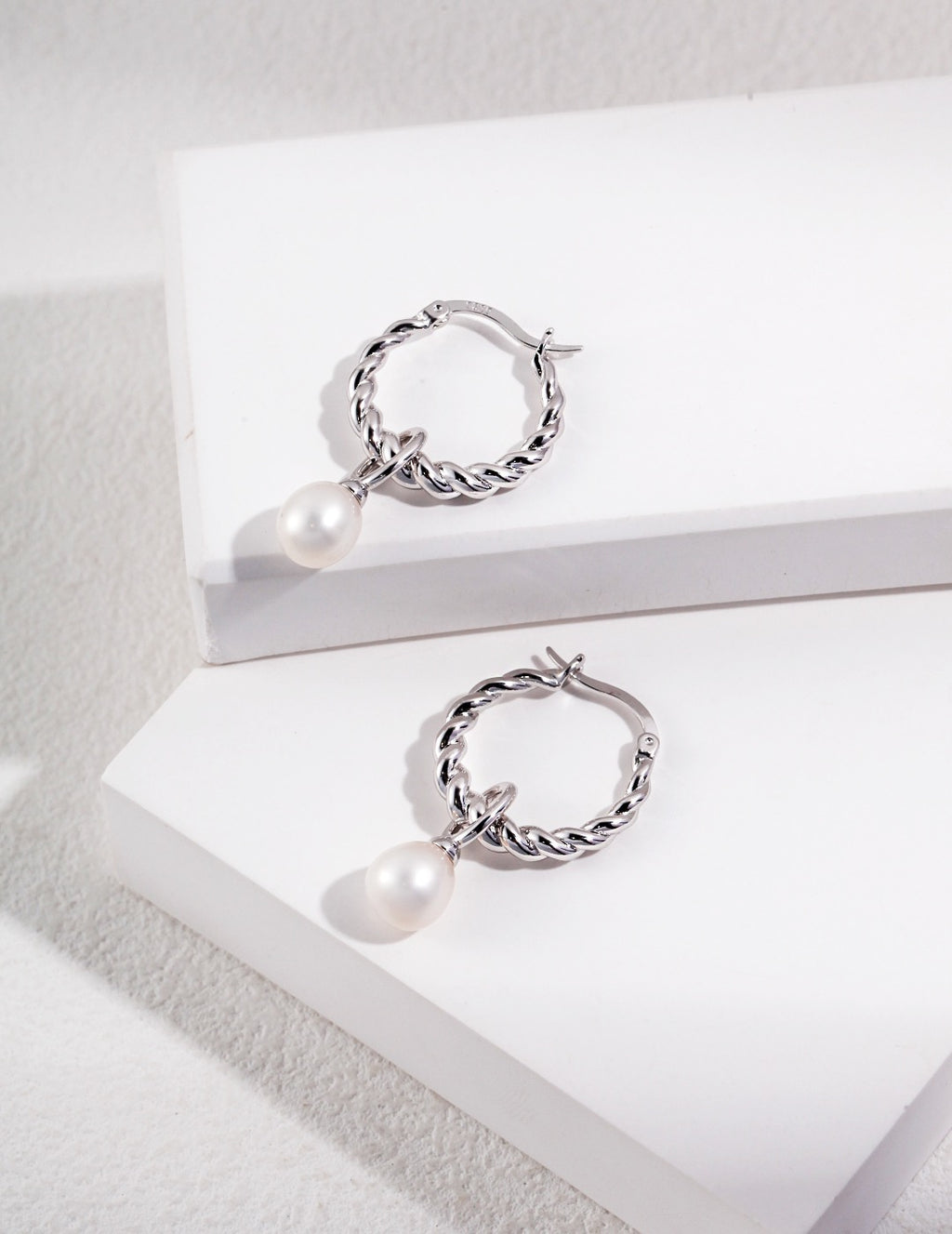 Twist Hoop Removable Natural Pearl Drop Earrings