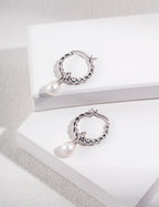 Twist Hoop Removable Natural Pearl Drop Earrings