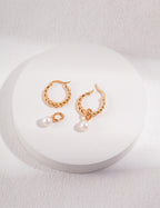 Twist Hoop Removable Natural Pearl Drop Earrings