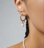 Twist Hoop Removable Natural Pearl Drop Earrings