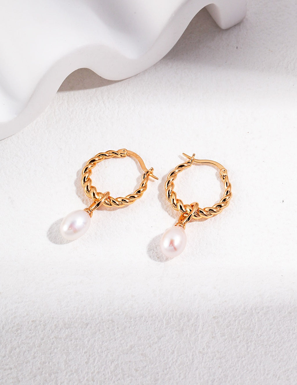 Twist Hoop Removable Natural Pearl Drop Earrings