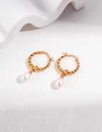 Twist Hoop Removable Natural Pearl Drop Earrings