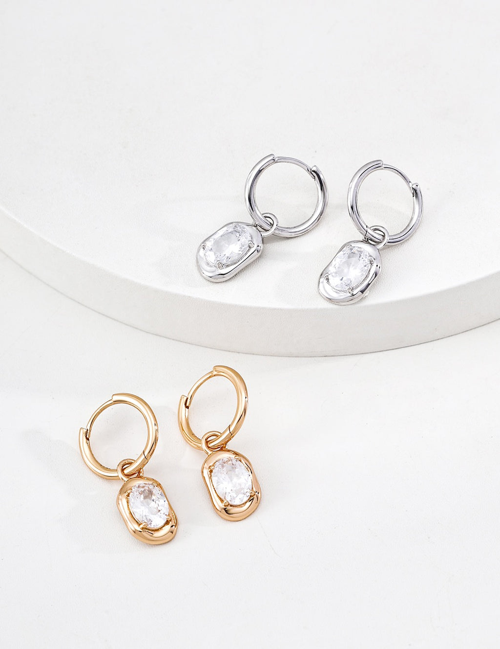 Oval Zircon Drop Huggie Hoop Earrings