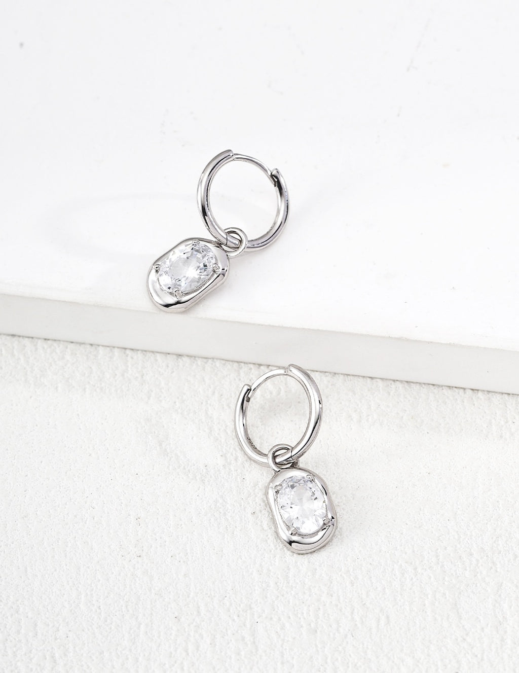 Oval Zircon Drop Huggie Hoop Earrings
