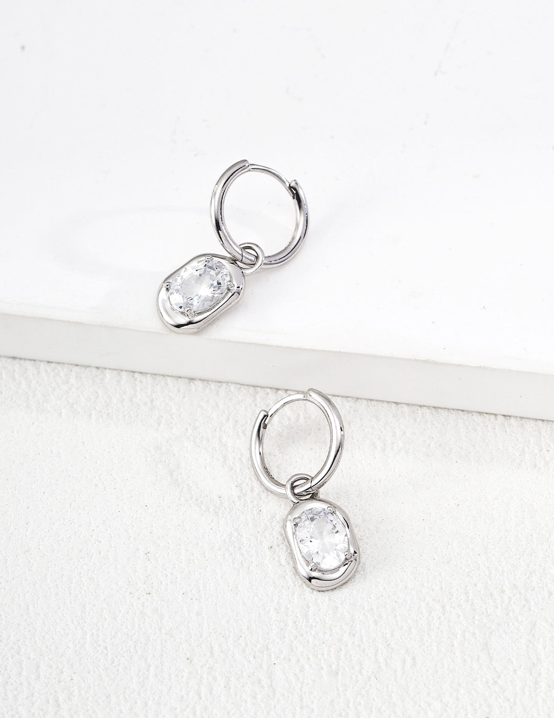 Oval Zircon Drop Huggie Hoop Earrings
