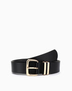Women's Belt with Gold Buckle and Twin Loops, Black