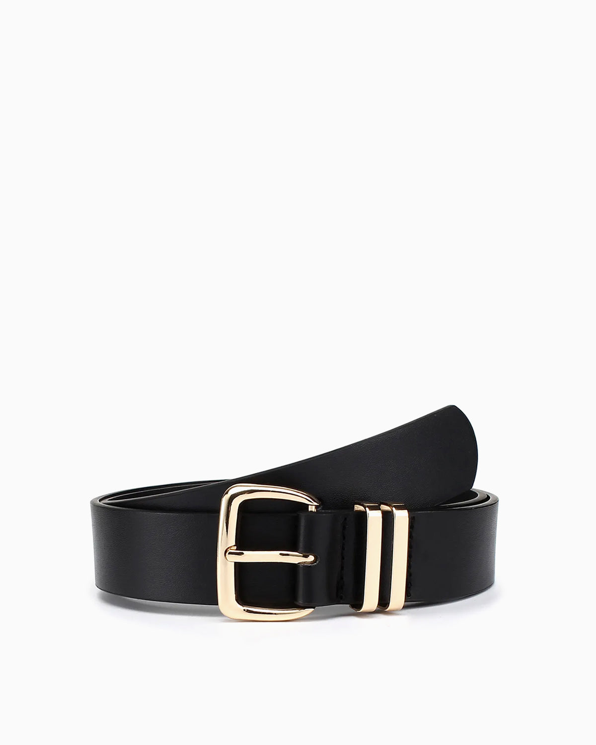 Women's Belt with Gold Buckle and Twin Loops, Black
