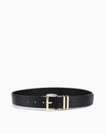 Women's Belt with Gold Buckle and Twin Loops, Black