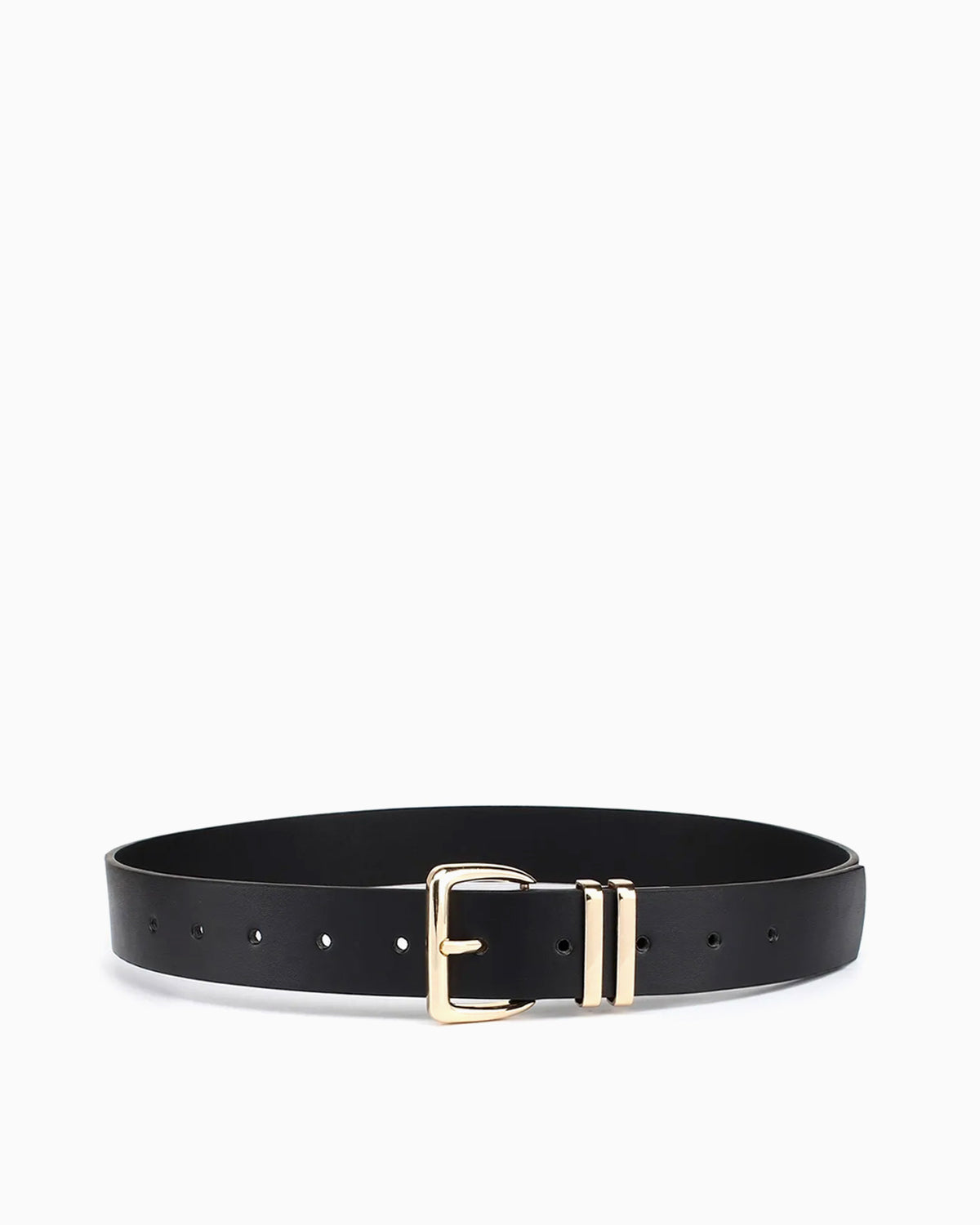 Women's Belt with Gold Buckle and Twin Loops, Black