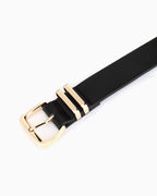 Women's Belt with Gold Buckle and Twin Loops, Black