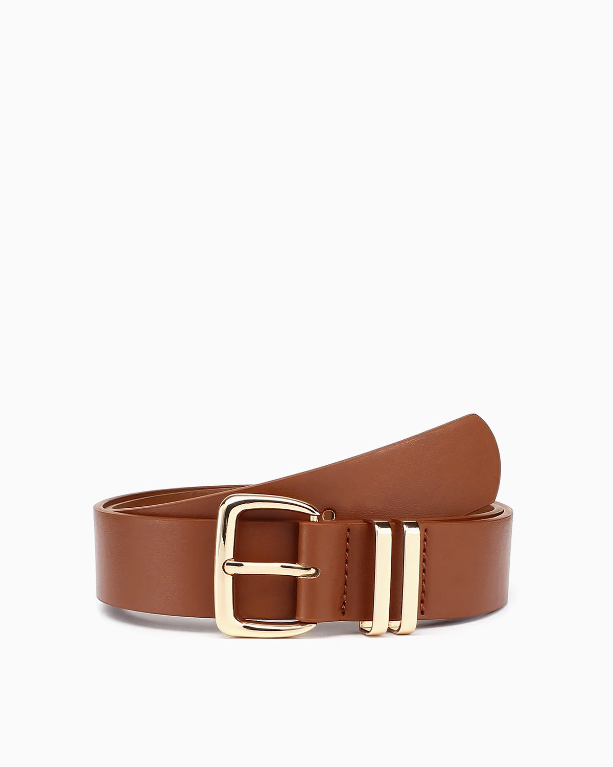 Women's Belt with Gold Buckle and Twin Loops, Brown