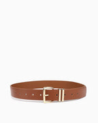 Women's Belt with Gold Buckle and Twin Loops, Brown