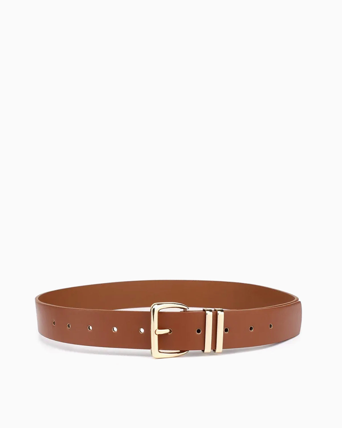 Women's Belt with Gold Buckle and Twin Loops, Brown