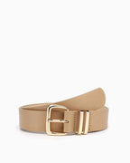 Women's Belt with Gold Buckle and Twin Loops, Beige