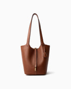 Extra Large Genuine Togo Leather Bucket Tote Bag in Brown Color with Gold-toned Hardware and Lock
