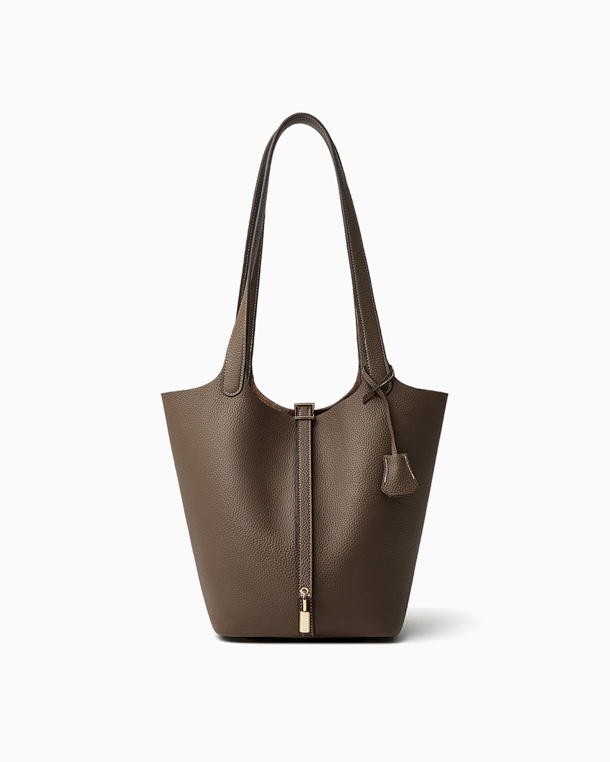 Extra Large Togo Leather Bucket Tote Bag in Elephant Grey Color with Gold-toned Lock & Inner Pouch