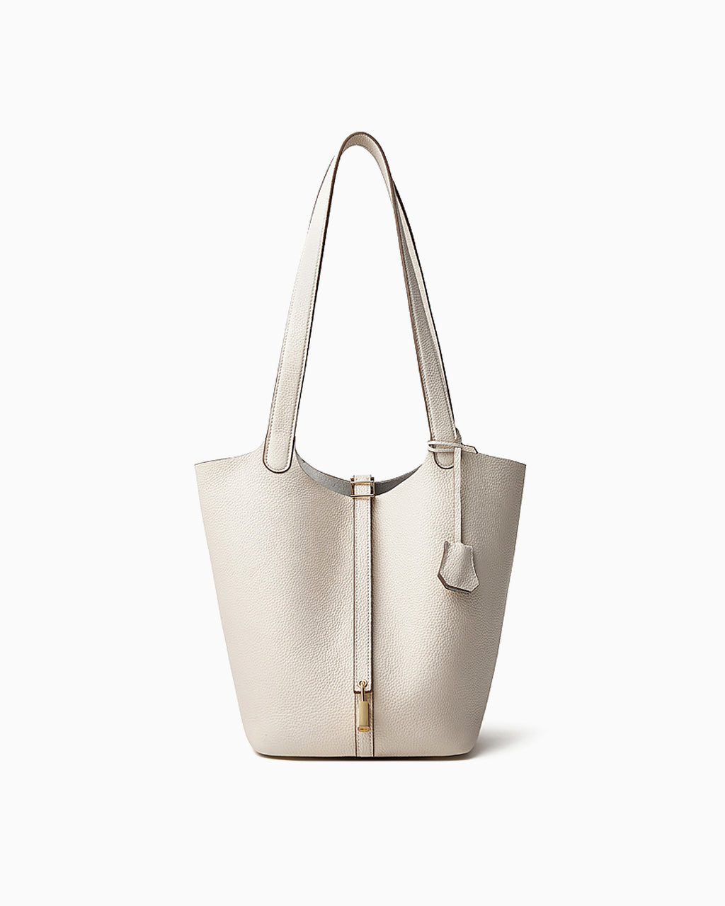 Extra Large Off-White Genuine Togo Leather Bucket Tote Bag with Gold Lock