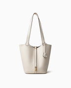 Extra Large Off-White Genuine Togo Leather Bucket Tote Bag with Gold Lock