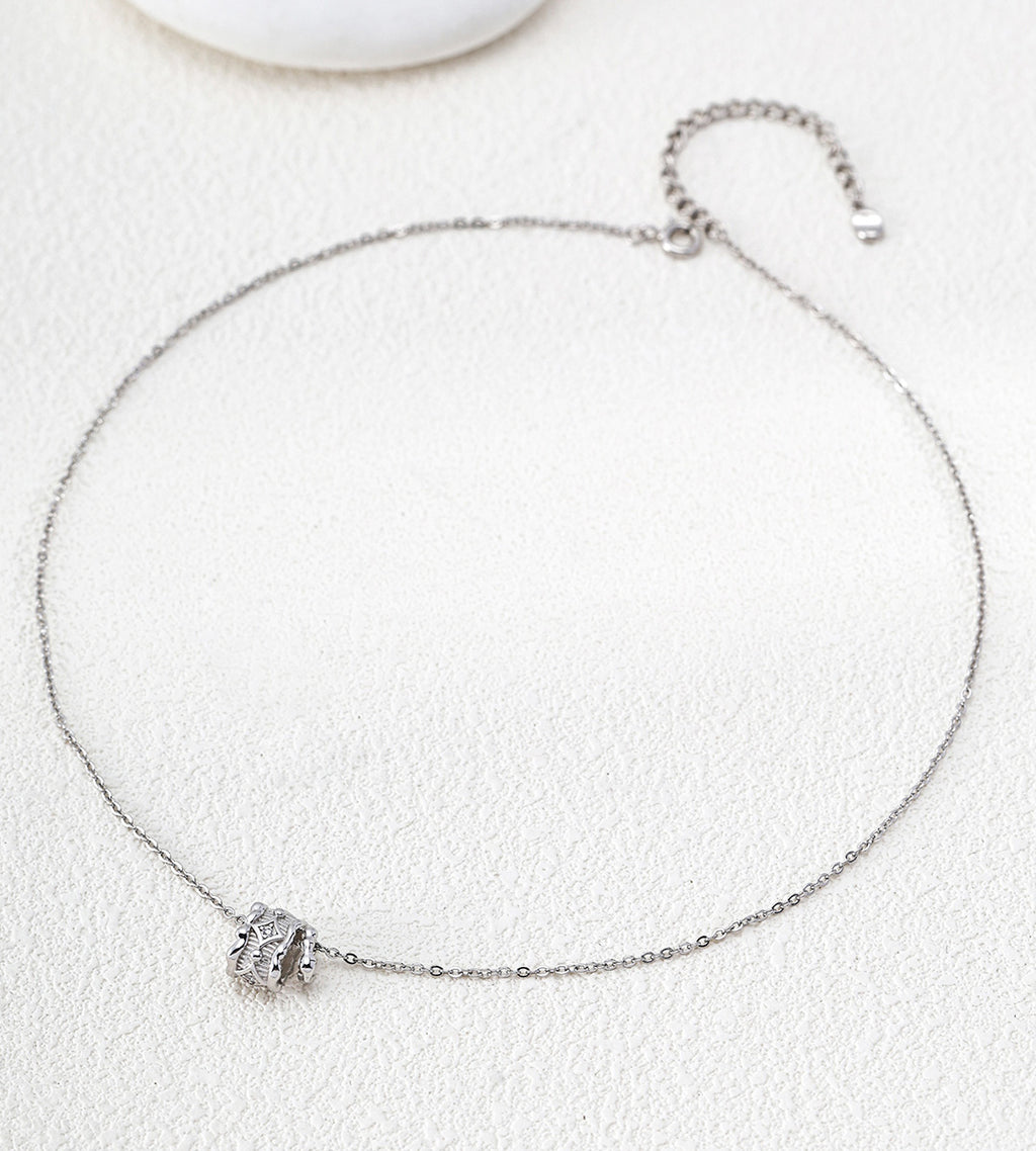 The Modern Minimalist Filigree Wheel Charm Necklace, 18K Gold-Plated over S925 Sterling Silver, White Gold Color