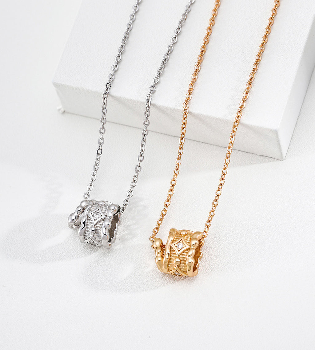 The Modern Minimalist Filigree Wheel Charm Necklaces, 18K Gold-Plated over S925 Sterling Silver, Vintage Gold and White Gold Colors