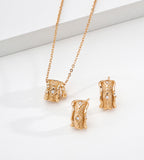 The Modern Minimalist Filigree Wheel Charm Necklace with a pair of earrings, 18K Gold-Plated over S925 Sterling Silver, Vintage Gold Color