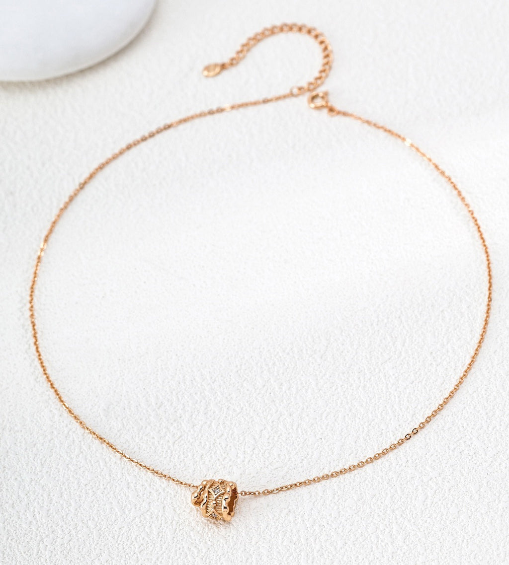 The Modern Minimalist Filigree Wheel Charm Necklace, 18K Gold-Plated over S925 Sterling Silver, Vintage Gold Color