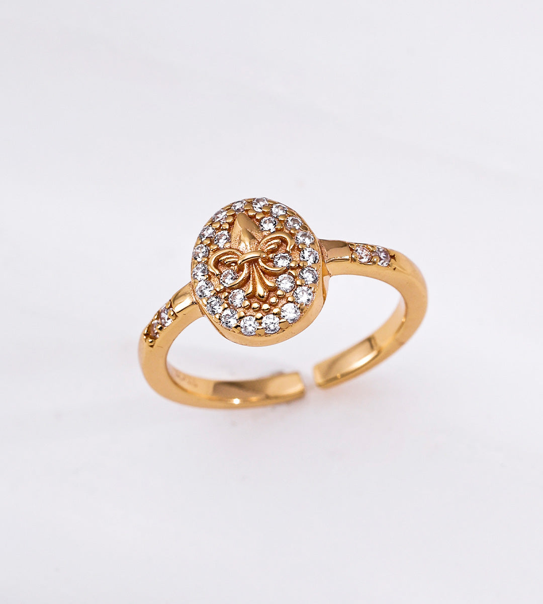 Fleur-de-lis Cubic Zirconia Open Ring | 18K Gold Plated S925 Silver