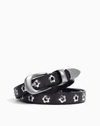 Women's Y2K Belt with Silver Buckle & Flower Studs, Black color