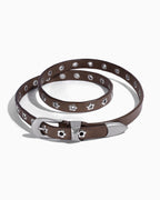 Women's Y2K Belt with Silver Buckle & Flower Studs, Dark Khaki color